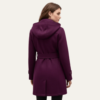 Warm Women's Hooded Wool Trench Coat