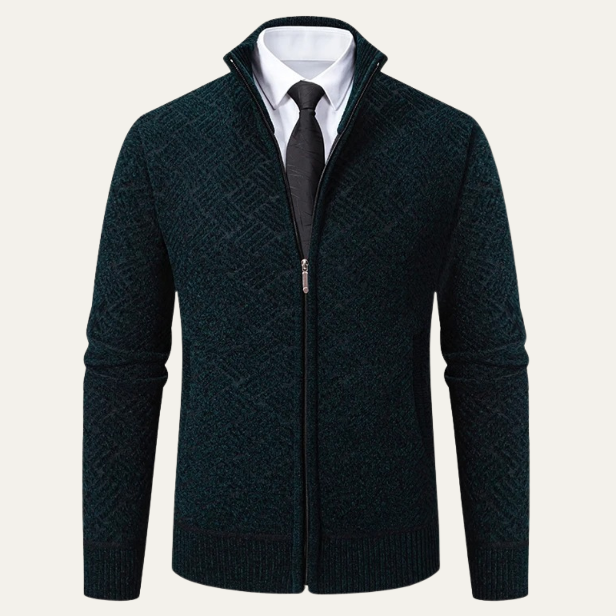 Men's Classic Knit Pattern Jacket with Stand Collar