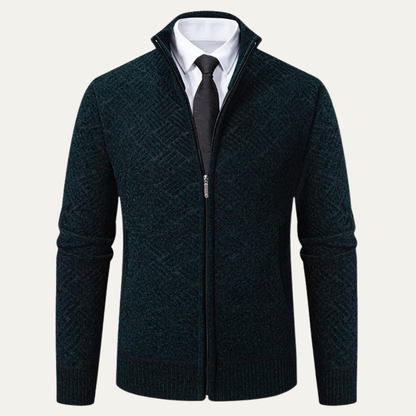 Men's Classic Knit Pattern Jacket with Stand Collar
