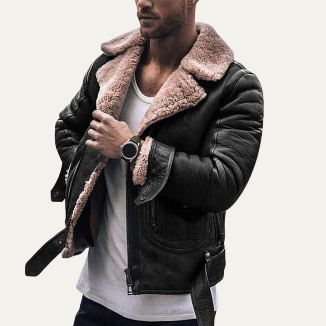 Men's Tough Leather Aviator Coat with Adjustable Waist - OutfitLondon