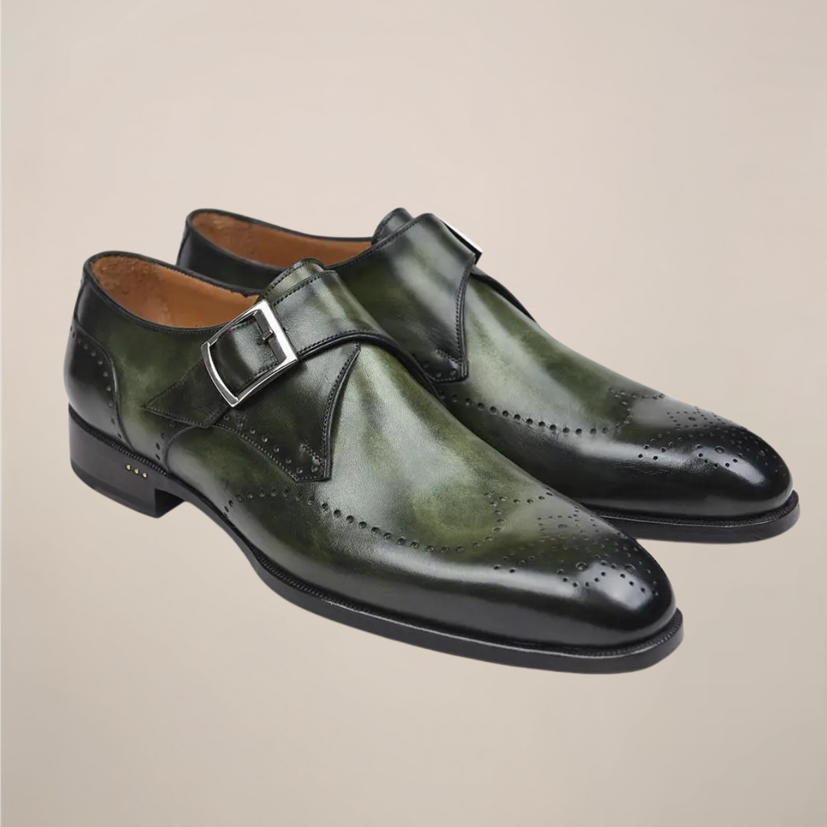 Men's Leather Strap Dress Shoes - Traditional Buckle Style