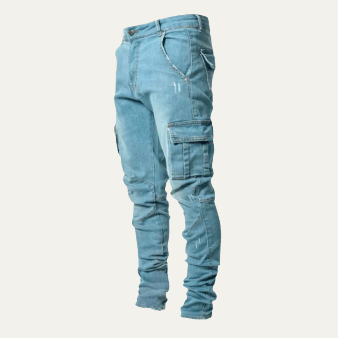 Men's Fitted Elastic Cargo Jeans Pants