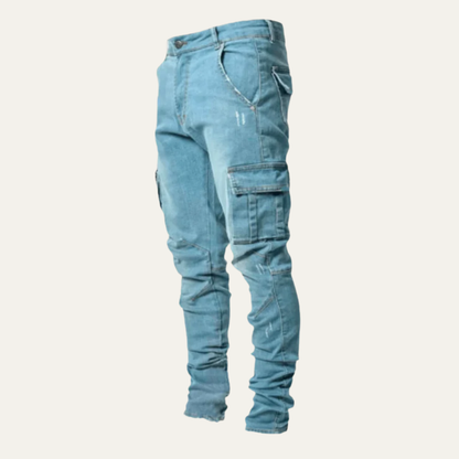Men's Fitted Elastic Cargo Jeans Pants