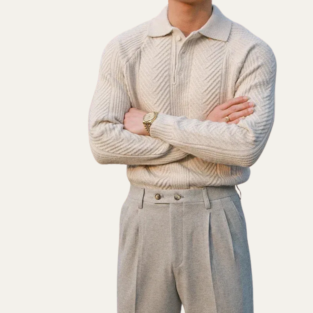 Men's Patterned Zip Neck Knit Polo Shirt