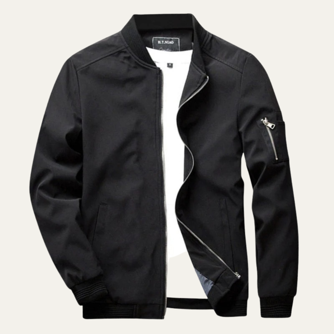 Men's Vintage Zip Up Bomber Jacket with Functional Pockets