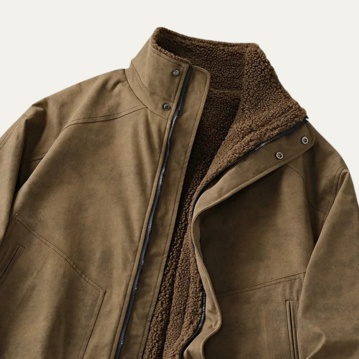 Rustic Brown Suede Men's Fleece Lined Jacket