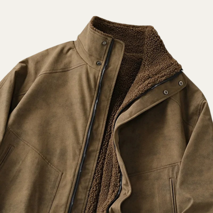 Rustic Brown Suede Men's Fleece Lined Jacket