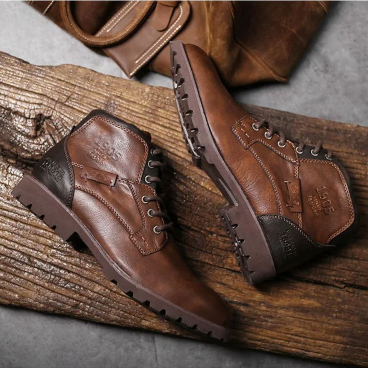 Brown Leather Ankle Boots for Men