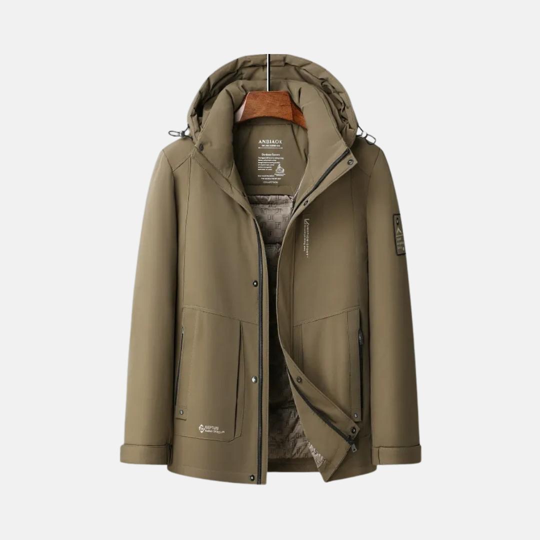 Warm Men's Puffer Coat with Hood and Zip Front
