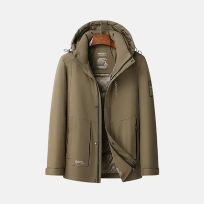 Warm Men's Puffer Coat with Hood and Zip Front