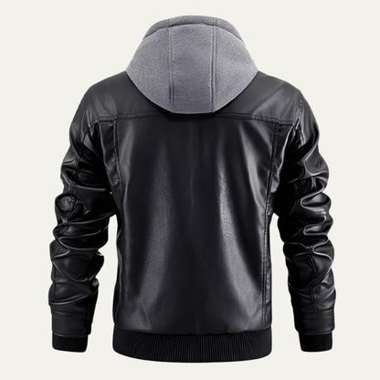 Men's Synthetic Biker Jacket with Hood