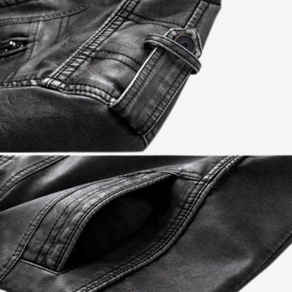 Men's Classic Synthetic Leather Biker Zip Jacket