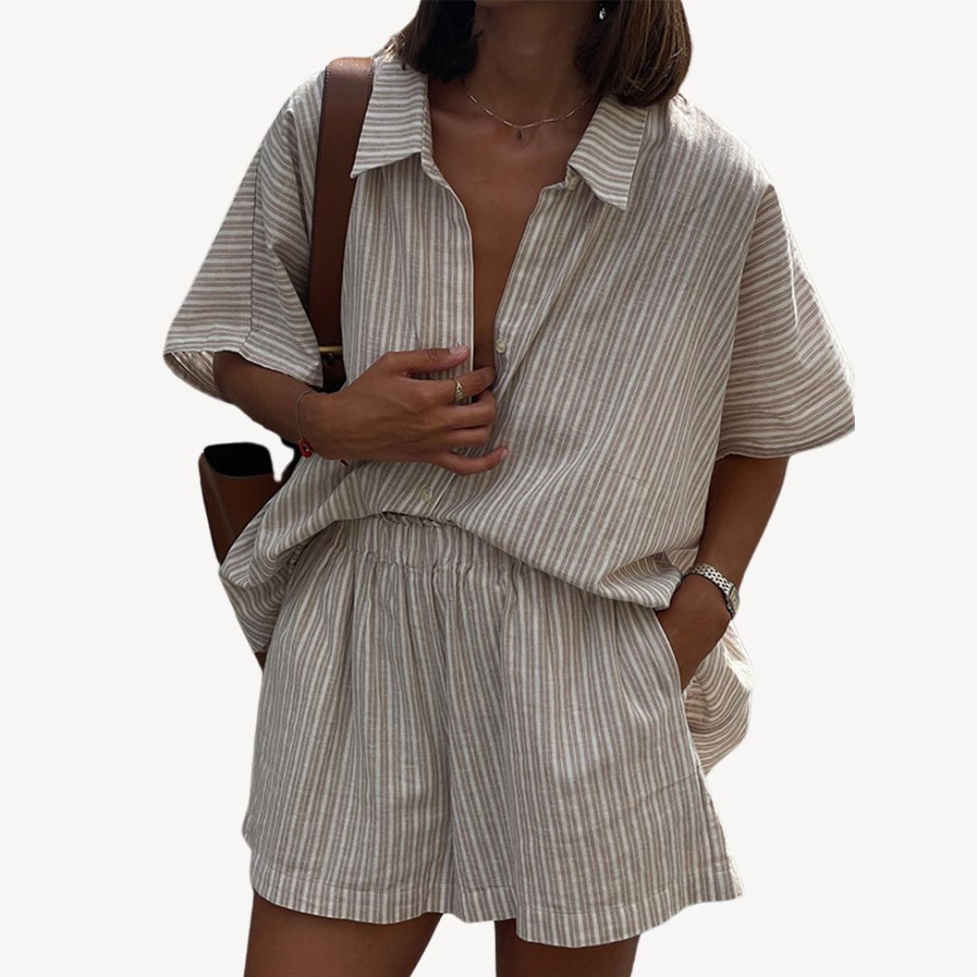 Soft Stripe Cotton Shorts Set for Women - OutfitLondon