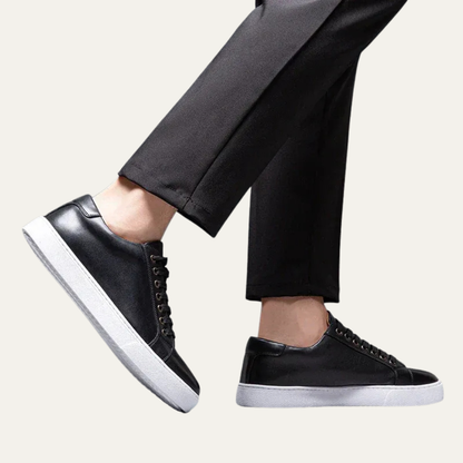 Classic Men's Low Top Leather Sneakers with Thick Sole