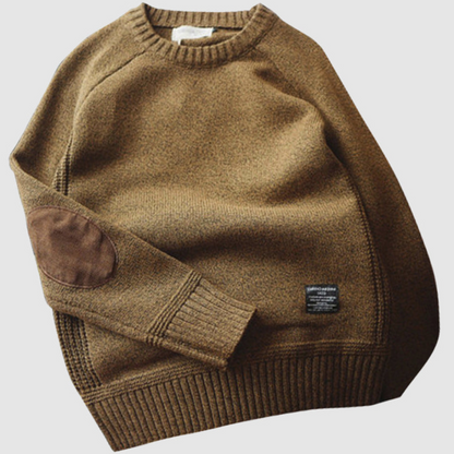 Classic Men's Patched Crew Neck Pullover Sweater