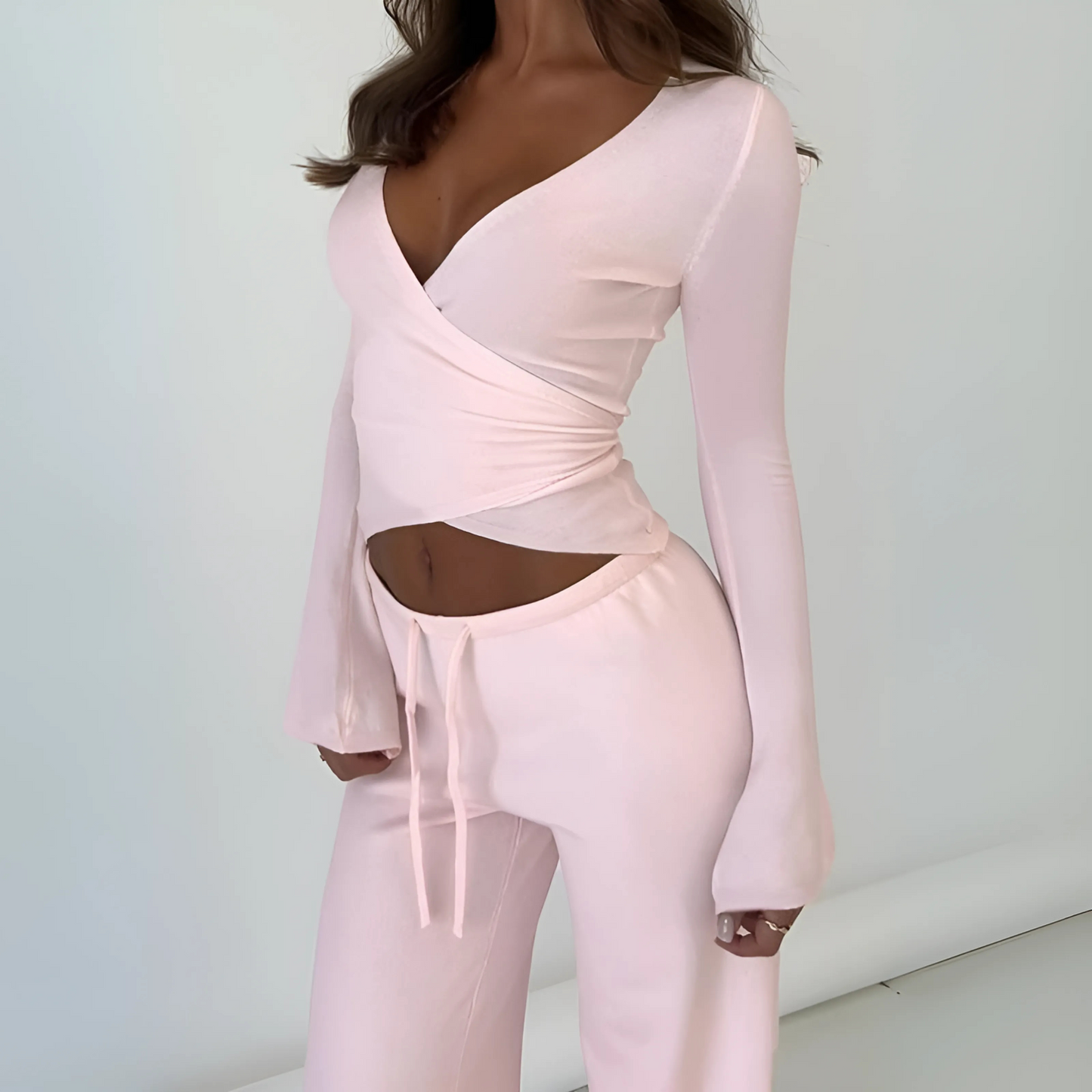 Elegant V Neck Long Sleeve Pantsuit Set