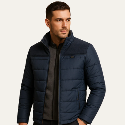 Warm Mens Padded Zip Up Jacket with Fleece Shoulder - OutfitLondon