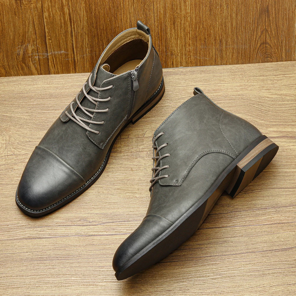 Stylish Men's Leather Zip Up Ankle Boots