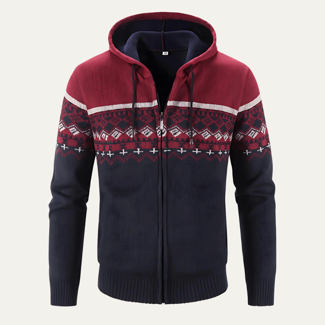 Men's Stripe Quilted Hoodie Zip Up Jacket