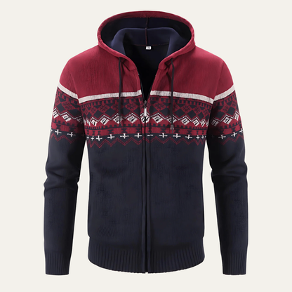 Men's Stripe Quilted Hoodie Zip Up Jacket