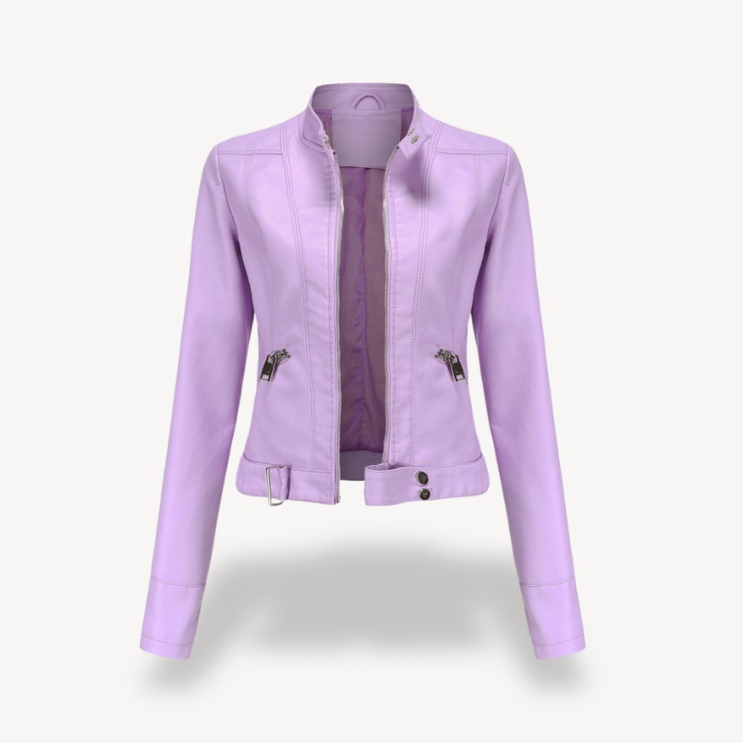 Vintage Style Synthetic Leather Jacket for Ladies