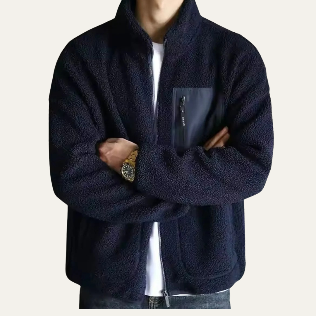 Warm Mens Fleece Coat with Contrast Pocket