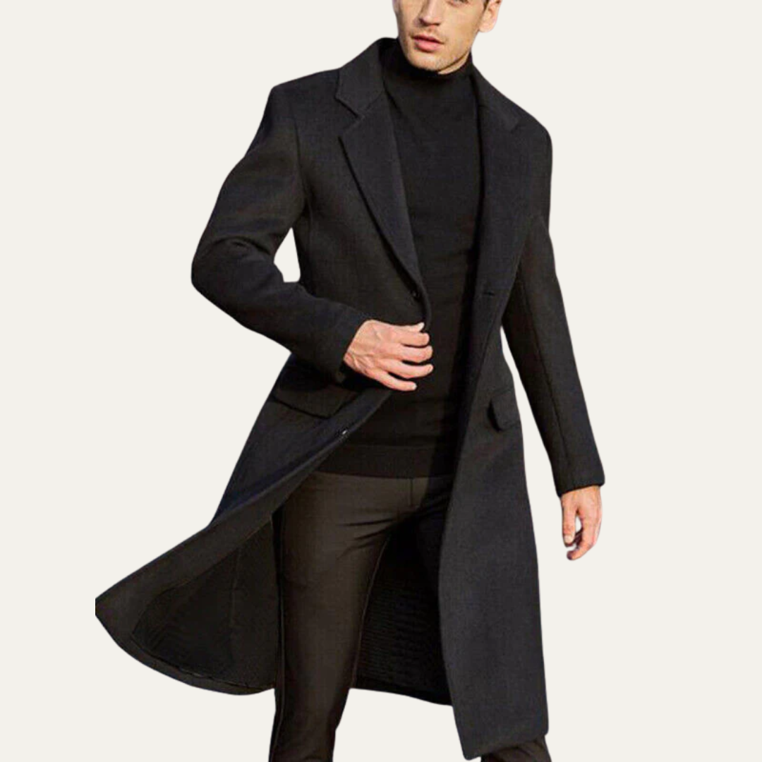 Classic Fit Long Black Formal Coat - OutfitLondon
