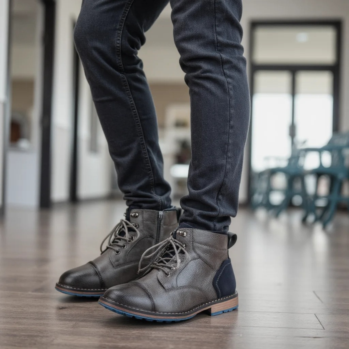 Brown Leather Mens Ankle Boots Lace Up Style