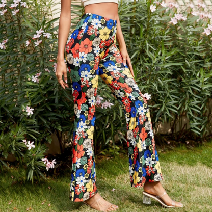 Classic High Waist Flowy Floral Women's Pants