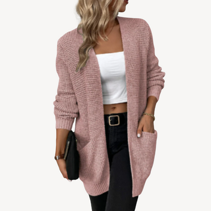 Cozy Crew Neck Cardigan for Women with Pockets