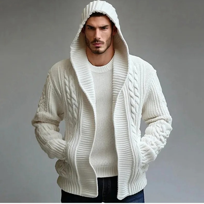 Warm Mens Cable Knit Hooded Winter Sweater