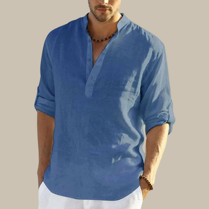 Men's Casual Summer V-Neck Cotton Shirt