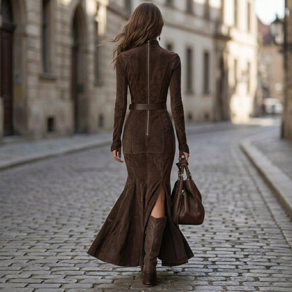 Women's Long Sleeve Zip Up Maxi Dress