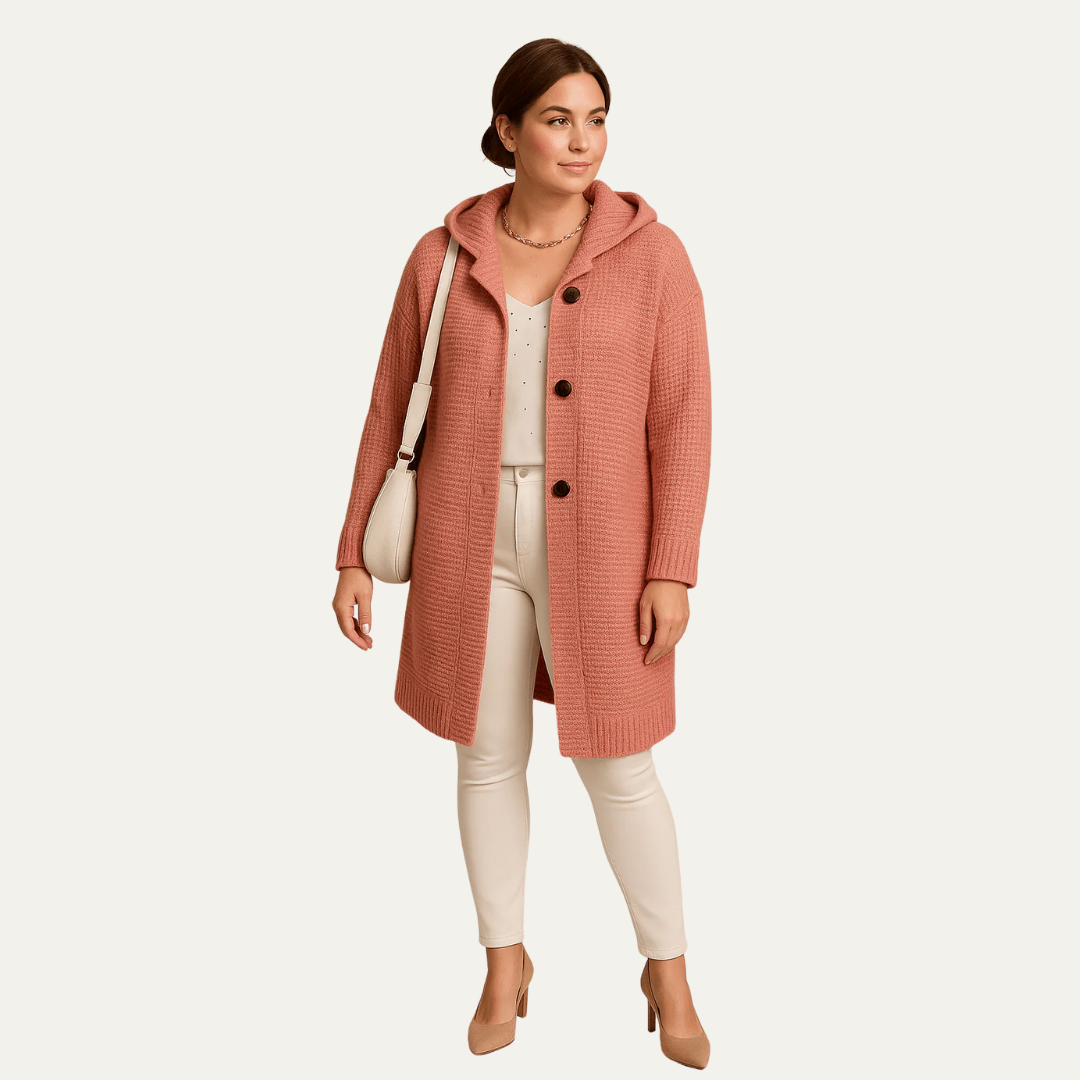 Ladies Thick Cable Knit Hooded Coat