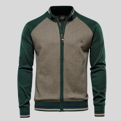 Classic Dual Color Zip Up Sweater