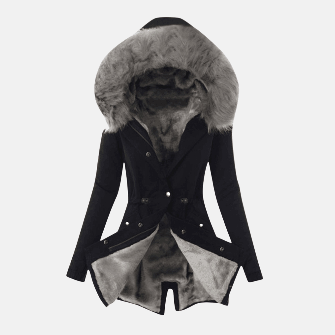 Fitted Women's Coat with Hood and Pockets