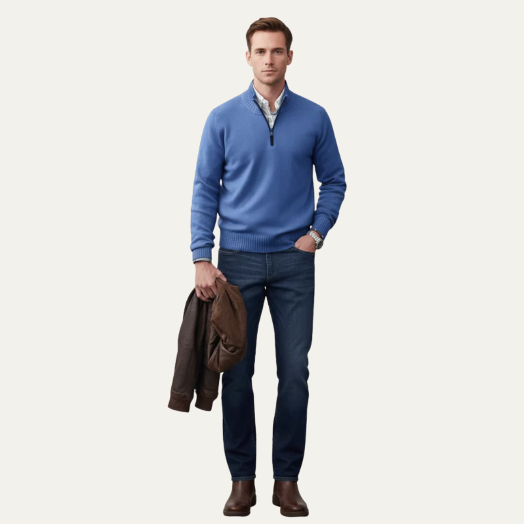 Men's Warm Crew Neck Quarter Zip Sweater