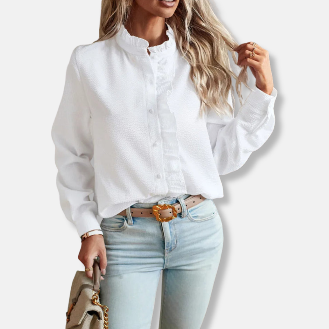 Chic Ruffled Stripe Women's Blouse
