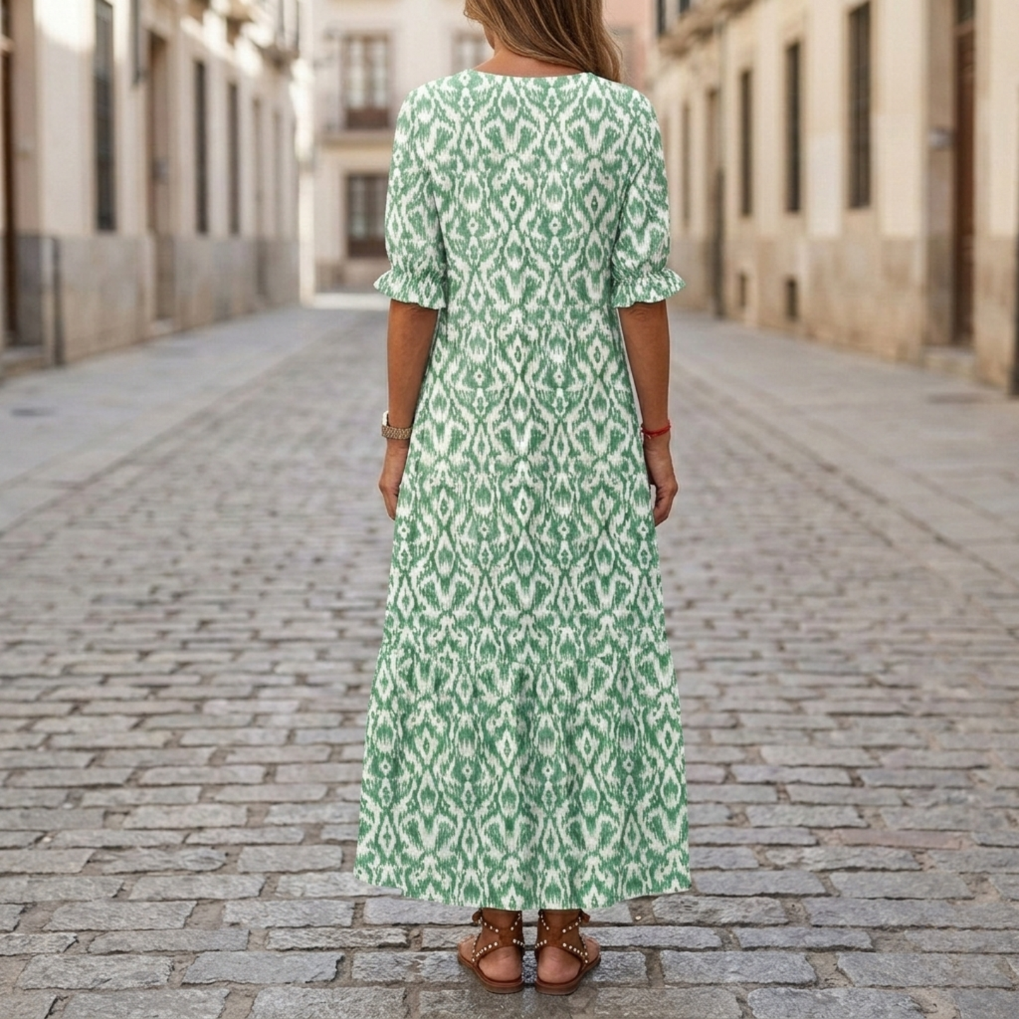 Long Sleeveless V Neck Printed Dress for Women
