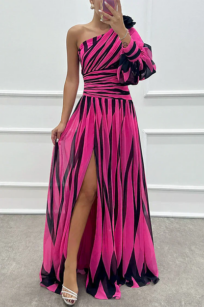 Chic Asymmetrical One Shoulder Stripe Dress