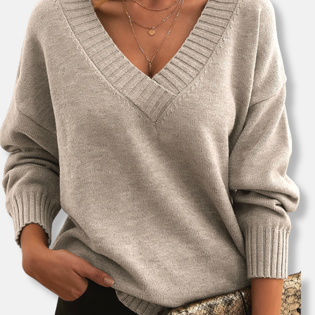 Comfy V-Neck Knit Sweater - OutfitLondon