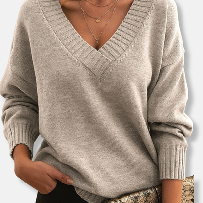Comfy V-Neck Knit Sweater - OutfitLondon