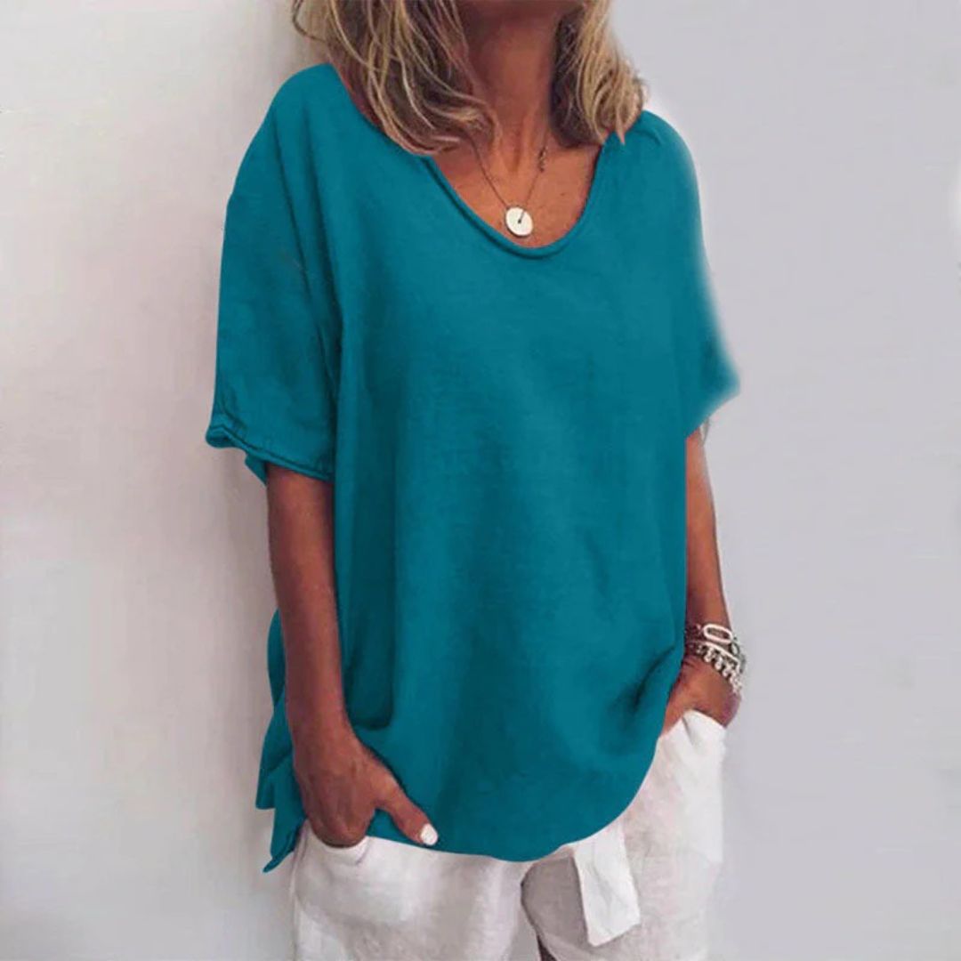 Relaxed Fit Cotton Linen Tee Shirt