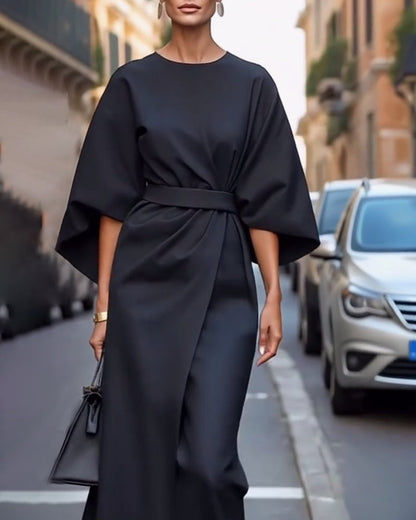Stylish Dress with Bell Sleeves and Waist Belt