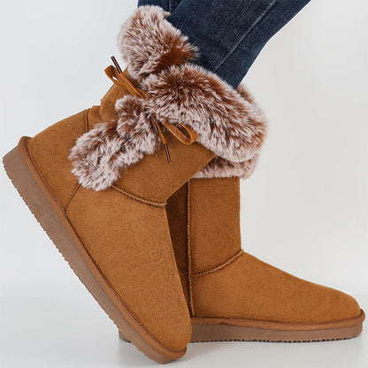 Non Slip Snow Short Booties Side Lace Up Faux Fur Ankle Boots