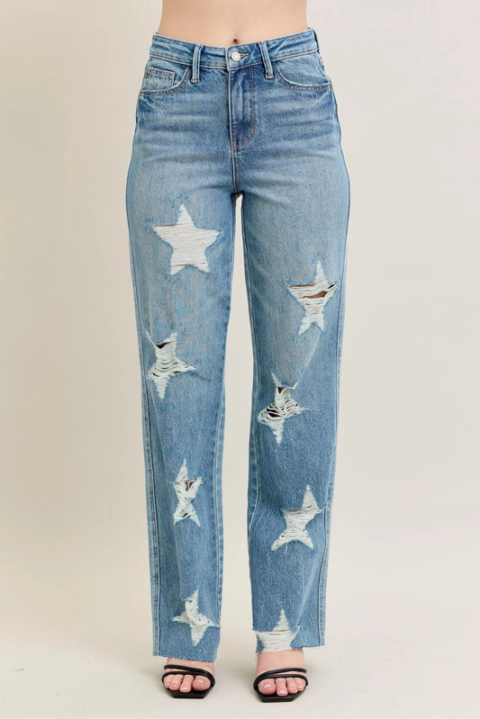 Classic Comfortable Straight Leg High Waist Jeans - OutfitLondon