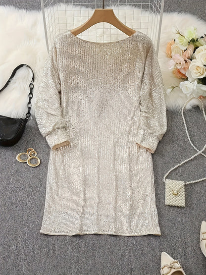 Elegant Sequin V Neck Formal Dress for Ladies - OutfitLondon