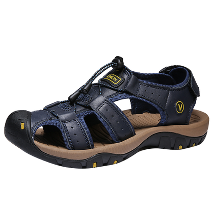 Men Summer Beach Leather Sandals Closed Toe Hollow out Breathable Shoes