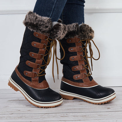Warm Snow Boots Faux Fur Lined Lace up Mid Calf Winter Duck Boots