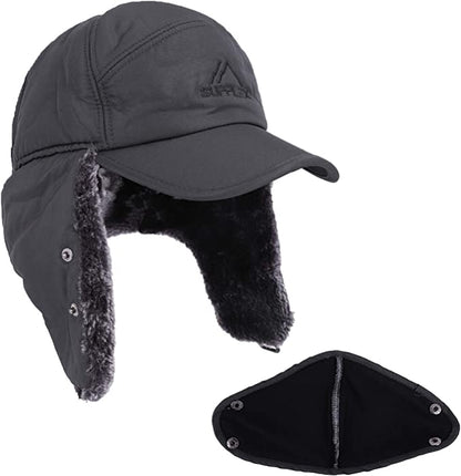 Mens Winter Cold Weather Snow Hat With Ear Flaps And Brim